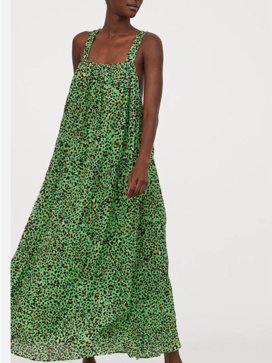 H&M Green Leopard-Print Maxi Dress Small